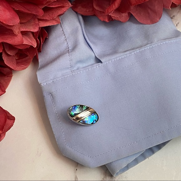 Natural Abalone Shell Silver Oval Cufflinks - Picture 8 of 16